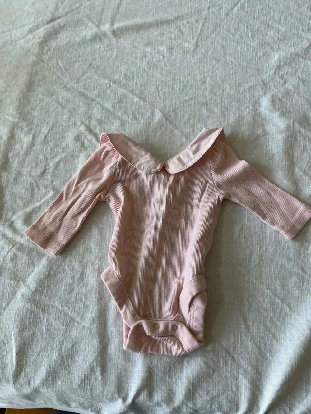 GAP Pink Ribbed Long-Sleeve One-Piece with Peter Pan Collar